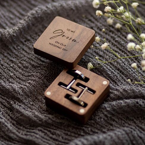 MUUJEE To My Groom Cufflinks with Engraved Wood Gift Box - Gun Metal Cufflinks for Men Cuff Links Wedding Gift for Groom in Saudi Arabia