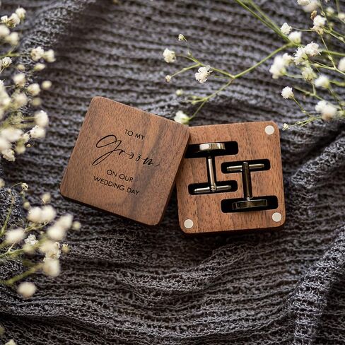 MUUJEE To My Groom Cufflinks with Engraved Wood Gift Box - Gun Metal Cufflinks for Men Cuff Links Wedding Gift for Groom in Saudi Arabia