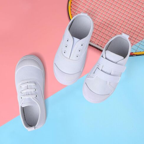 حذاء رياضي قماشي خفيف الوزن سهل الارتداء للاطفال الاولاد والبنات الصغار، حذاء رياضي ابيض كاجوال لطيف على البشرة للمشي والجري (للاطفال الصغار/الاطفال الصغار/الاطفال الكبار) in Kuwait