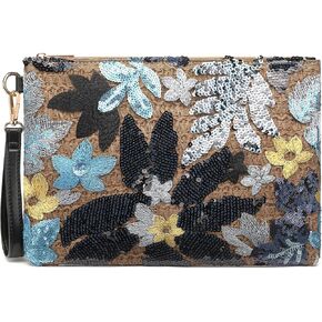 ER.Roulour Summer Straw Bag for Women Floral Embroidery Straw Clutch Purse Woven Wristlet For Beach Party Wedding