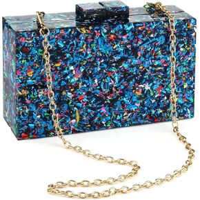 Gets Acrylic Purses and Handbags for Women Multicolor Perspex Geometric Patterns Box Clutch Banquet Evening Crossbody Handbag