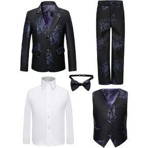 Boy's 5 Pieces Tuxedos Toddler Formal Suits Set Kids Slim Fit Suit for Weddings