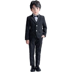 LOLANTA Boys Suit Wedding Ring Bearer Outfit Kids Suit Set; Plaid, Striped Blazer Suit Pants Bow Tie