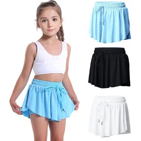 3 Pack Girls Flowy Shorts 2 in 1 Butterfly Skirt Shorts with Pockets for Dance School Wear Running Gym Fitness Sleep in Saudi Arabia
