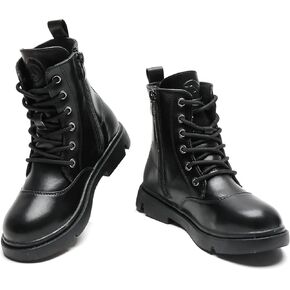 DADAWEN Boys Girls Waterproof Lace Up Glitter Mid Calf Combat Boots With Side Zipper for Toddler/Little Kid/Big Kid
