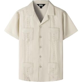 JOGAL Boys Guayabera Shirts Cuban Short Sleeve Casual Button Down Beach Shirt in Saudi Arabia