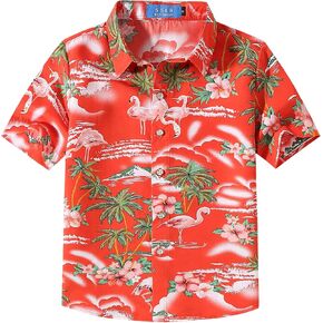 SSLR Big Boys Hawaiian Shirt, Kids Hawaiian Shirt, Flamingos Shirt Short Sleeve Luau Shirt for Kids