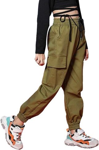 Rolanko Girls Cotton Jogger Cargo Pants for Kids Loose Street Hip Hop Dance in Kuwait