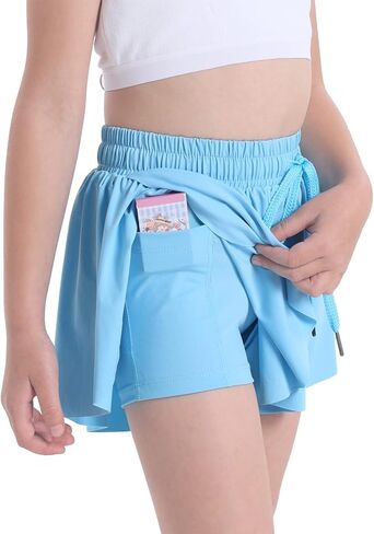 3 Pack Girls Flowy Shorts 2 in 1 Butterfly Skirt Shorts with Pockets for Dance School Wear Running Gym Fitness Sleep in Kuwait