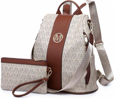 MKP COLLECTION Women Fashion Backpack Purse Multi Pockets Anti-Theft Rucksack Ladies Travel Shoulder Bag Handbag Set 2pcs in Kuwait