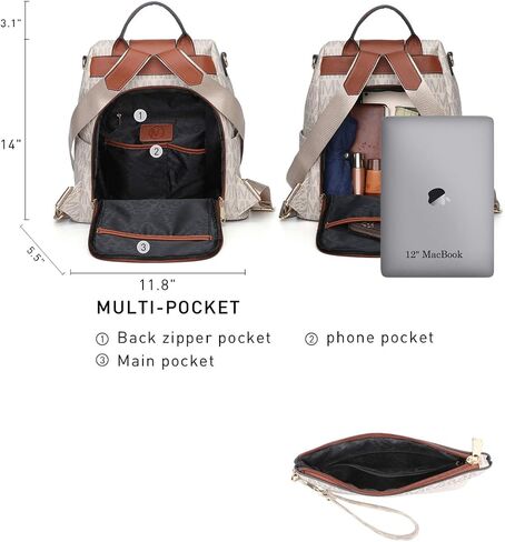 MKP COLLECTION Women Fashion Backpack Purse Multi Pockets Anti-Theft Rucksack Ladies Travel Shoulder Bag Handbag Set 2pcs in Kuwait