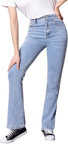 WDIRARA Girl's High Waisted Ripped Raw Hem Flare Bell Bottom Jeans Denim Pants in Saudi Arabia