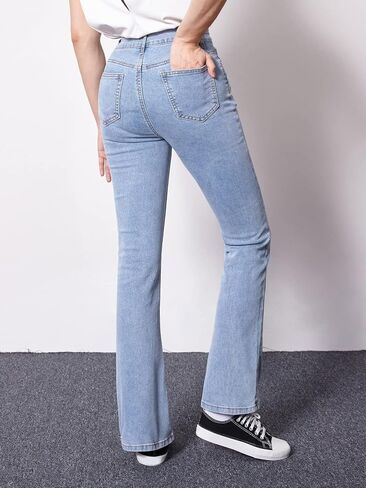 WDIRARA Girl's High Waisted Ripped Raw Hem Flare Bell Bottom Jeans Denim Pants in Saudi Arabia