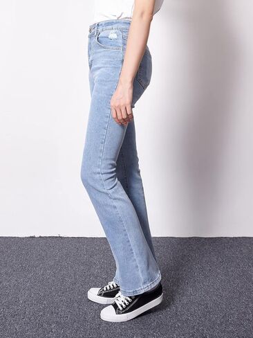WDIRARA Girl's High Waisted Ripped Raw Hem Flare Bell Bottom Jeans Denim Pants in Saudi Arabia