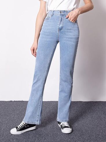 WDIRARA Girl's High Waisted Ripped Raw Hem Flare Bell Bottom Jeans Denim Pants in Saudi Arabia