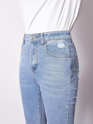WDIRARA Girl's High Waisted Ripped Raw Hem Flare Bell Bottom Jeans Denim Pants in Saudi Arabia