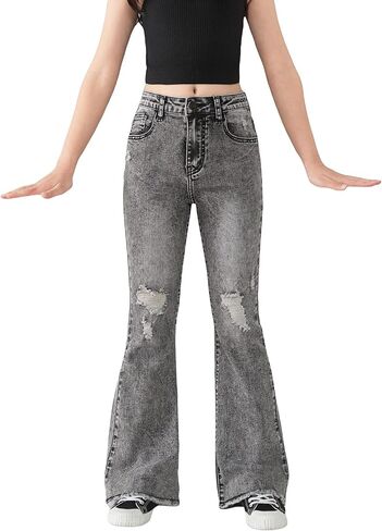 Floerns Girls Casual Denim Pants High Waist Flare Leg Jeans with Pocket in Saudi Arabia