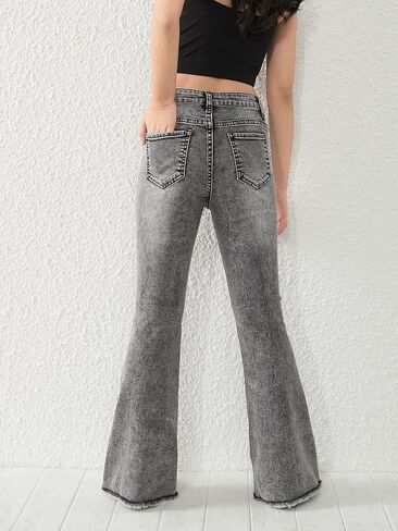 Floerns Girls Casual Denim Pants High Waist Flare Leg Jeans with Pocket in Saudi Arabia