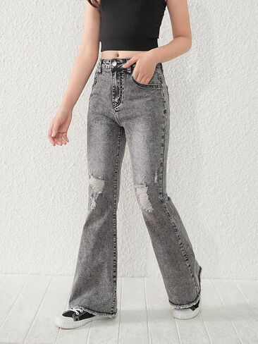 Floerns Girls Casual Denim Pants High Waist Flare Leg Jeans with Pocket in Saudi Arabia