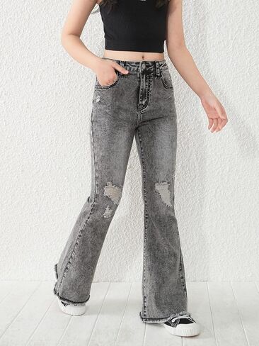 Floerns Girls Casual Denim Pants High Waist Flare Leg Jeans with Pocket in Saudi Arabia