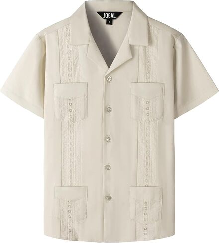 JOGAL Boys Guayabera Shirts Cuban Short Sleeve Casual Button Down Beach Shirt in Kuwait