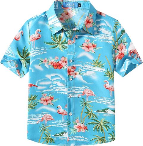 قميص SSLR Big Boys Hawaiian، قميص هاواي للأطفال، قميص Flamingos بأكمام قصيرة وقميص Luau للأطفال in Kuwait