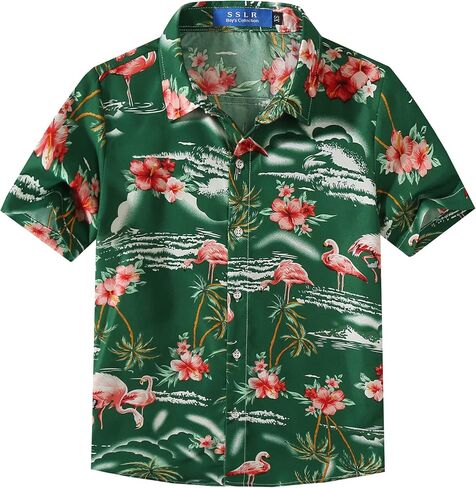 قميص SSLR Big Boys Hawaiian، قميص هاواي للأطفال، قميص Flamingos بأكمام قصيرة وقميص Luau للأطفال in Kuwait