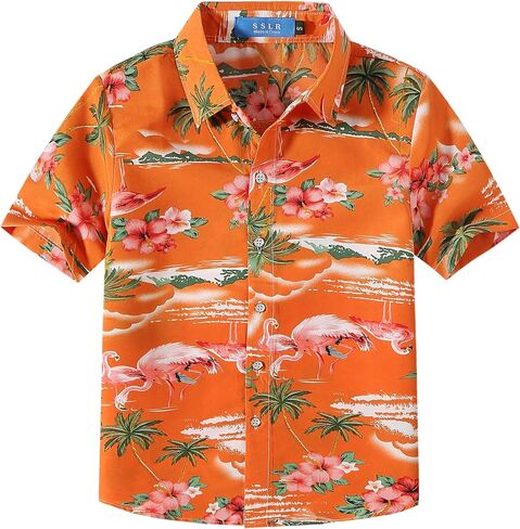 قميص SSLR Big Boys Hawaiian، قميص هاواي للأطفال، قميص Flamingos بأكمام قصيرة وقميص Luau للأطفال in Kuwait