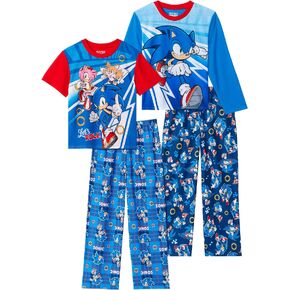 Sonic The Hedgehog Boys Pajamas for Kids 4 Piece Sleepwear Sets for Boys Pajama Bottoms and Sleep Shirts