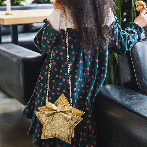 ZGMYC Little Girls Glitter Sequins Crossbody Purse Star-Shaped Bowknot Shoulder Bag Satchel (Gold) in Kuwait