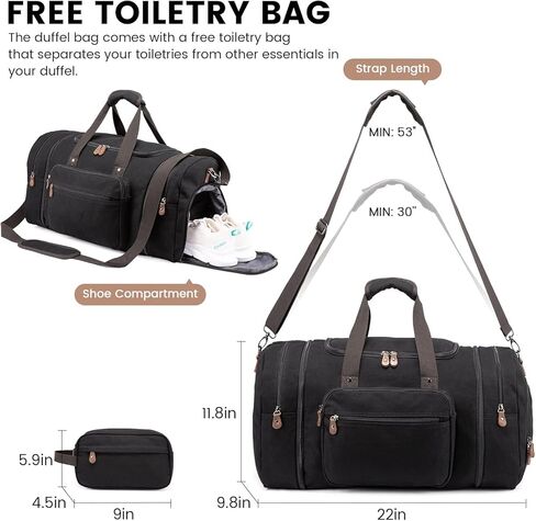 Sucipi Canvas Duffle Bag for Travel Overnight Carry on Bag with Shoe Compartment Weekender Duffel Bag with Toiletry Bag for Airplanes in Kuwait