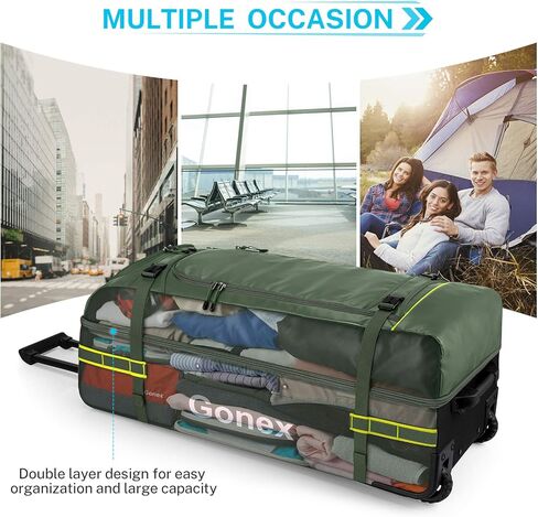 حقيبة دفل بعجلات من جونيكس، 100 لتر طاردة للماء، حقيبة سفر ذات عجلات كبيرة مع بكرات 33 بوصة، أسود in Kuwait