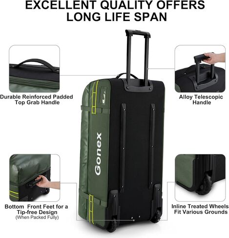 حقيبة دفل بعجلات من جونيكس، 100 لتر طاردة للماء، حقيبة سفر ذات عجلات كبيرة مع بكرات 33 بوصة، أسود in Kuwait