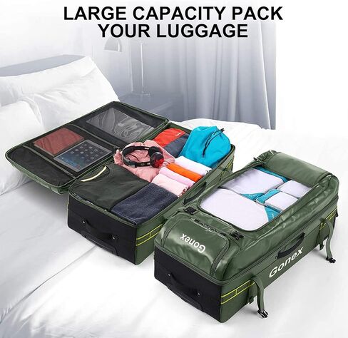 حقيبة دفل بعجلات من جونيكس، 100 لتر طاردة للماء، حقيبة سفر ذات عجلات كبيرة مع بكرات 33 بوصة، أسود in Kuwait