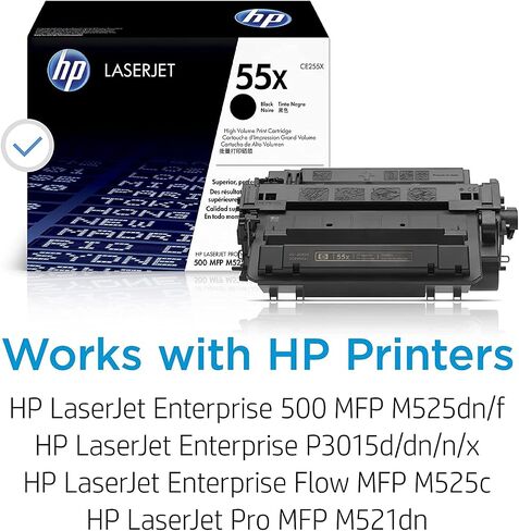 Original HP 55X Black High-yield Toner Cartridge | Works with HP LaserJet Enterprise 500 MFP M525 Series, HP LaserJet Enterprise P3015 Series, HP LaserJet Pro MFP M521 Series | CE255X in Saudi Arabia