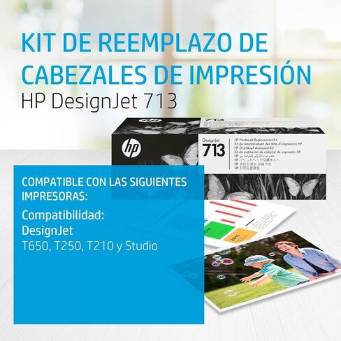 HP مجموعة رؤوس طباعة اصلية بديلة من ديزاين جيت 713 3Ed58A لطابعات اتش بي ديزاين جيت T200 وT600 وستوديو سيريز كبيرة الحجم متوافقة مع خراطيش اتش بي 712 باللون الاسود والازرق سيان وارجواني فاتح واصفر in Kuwait