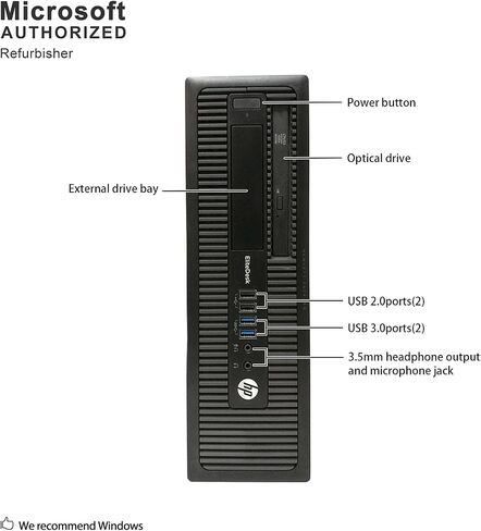 كمبيوتر مكتبي HP Elite ذو الشكل الصغير، Intel Quad Core i5-4570 حتى 3.6 جيجا هرتز، 16 جيجا رام، 240 جيجا SSD، USB WiFi، دعم 4K، DP، VGA، Windows 10 Pro 64 لغة تدعم اللغة الإنجليزية/الإسبانية/الفرنسية (متجدد) in Saudi Arabia