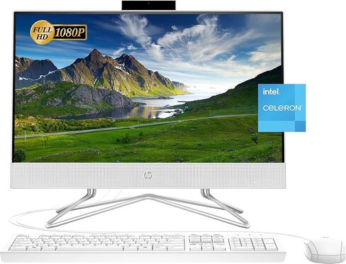 2022 Newest HP All-in-One Desktop, 21.5" FHD Display, Intel Celeron J4025 Processor, 16GB RAM, 512GB PCIe SSD, Webcam, HDMI, RJ-45, Wired Keyboard&Mouse, WiFi, Windows 11 Home, White in Saudi Arabia