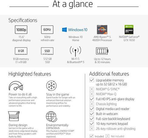 HP Pavilion Gaming 15 Laptop, NVIDIA GeForce GTX 1650, AMD Ryzen 5 4600H, 8GB DDR4 RAM, 512 GB PCIe NVMe SSD, 15.6" Full HD, Windows 10 Home, Backlit Keyboard (15-ec1010nr, 2020 Model) in Saudi Arabia