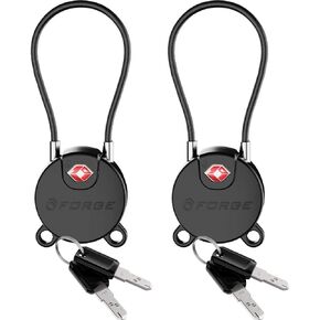 Forge TSA Approved Luggage Locks Ultra-Secure Dimple Key Travel Locks with Zinc Alloy Body- Black 2 Cable Locks