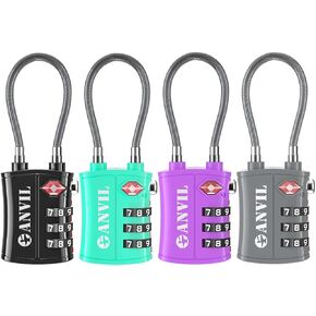 ANVIL TSA Approved Cable Luggage Locks 3 Digit Combination Padlock with Zinc Alloy Steel Cable Lock Ideal for Travel Suitcase, Backpack, Lockers,Case,Toolbox