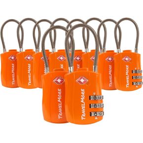 10 Pack TSA Approved Travel Combination Cable Luggage Locks for Suitcases - Orange (10 Pack, Black)