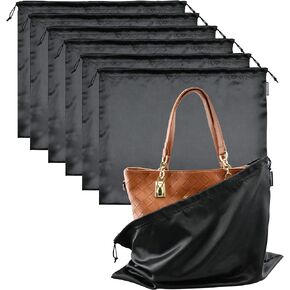 6 Pack Dust Bags for Handbags Silk Dust Cover Bag for Handbags Purses Shoes Boots, Silk Dustproof Drawstring Bag Travel Storage Pouch (Black, 19.6 × 15.7 in)