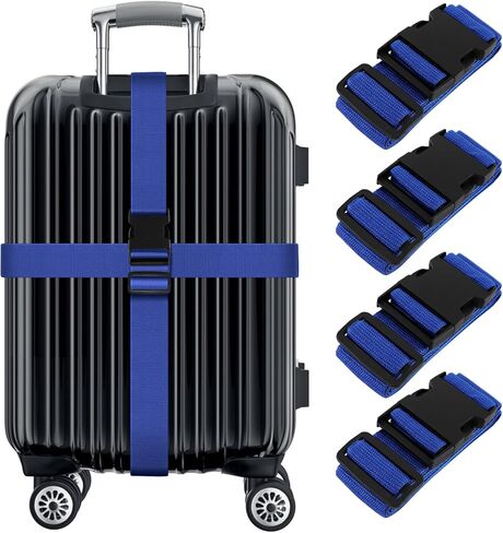 4 Pieces Luggage Straps, Heavy Duty with Quick-Release Buckle Suitcase Safe Belt with Name Card, Adjustable Suilcase Straps, Black in Kuwait