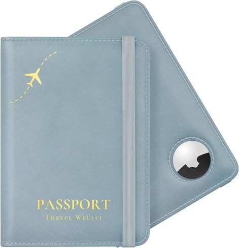 حامل جواز سفر Stouchi AirTag، حامل جواز سفر لطيف مع فتحة Airtag، غطاء محفظة جواز سفر RFID للنساء، حافظة حماية لجواز السفر من الجلد العائلي، أساسيات السفر المضادة للفقدان، أزرق سماوي in Kuwait
