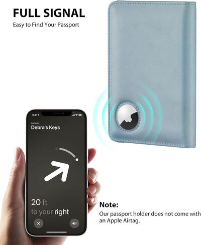 حامل جواز سفر Stouchi AirTag، حامل جواز سفر لطيف مع فتحة Airtag، غطاء محفظة جواز سفر RFID للنساء، حافظة حماية لجواز السفر من الجلد العائلي، أساسيات السفر المضادة للفقدان، أزرق سماوي in Kuwait