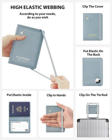حامل جواز سفر Stouchi AirTag، حامل جواز سفر لطيف مع فتحة Airtag، غطاء محفظة جواز سفر RFID للنساء، حافظة حماية لجواز السفر من الجلد العائلي، أساسيات السفر المضادة للفقدان، أزرق سماوي in Kuwait