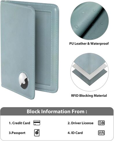 حامل جواز سفر Stouchi AirTag، حامل جواز سفر لطيف مع فتحة Airtag، غطاء محفظة جواز سفر RFID للنساء، حافظة حماية لجواز السفر من الجلد العائلي، أساسيات السفر المضادة للفقدان، أزرق سماوي in Kuwait