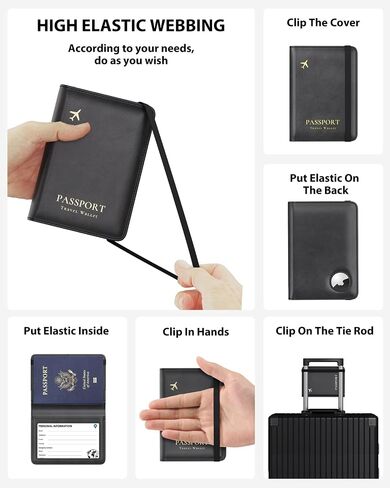 Stouchi AirTag Passport Holder, Slim Passport Holder Family with Airtag Slot, RFID Passport Wallet Cover for Men, PU Leather Passport Case, Anti-Lost Travel Accessories, Black in Kuwait