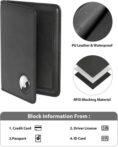 Stouchi AirTag Passport Holder, Slim Passport Holder Family with Airtag Slot, RFID Passport Wallet Cover for Men, PU Leather Passport Case, Anti-Lost Travel Accessories, Black in Kuwait